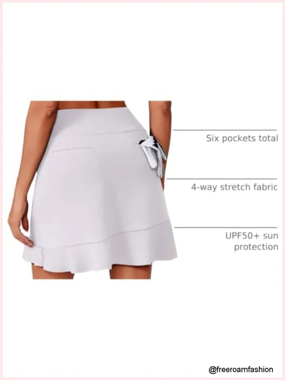 Women's Skort with 6 Pockets, High Waist, Ruffle Hem, UPF 50+, 4-Way Stretch